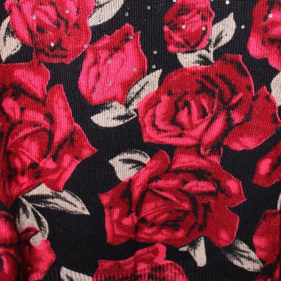 Rebecca Malone Woman Red and Tan Roses on a Black Crew Neck Sweater - Picture 9 of 14